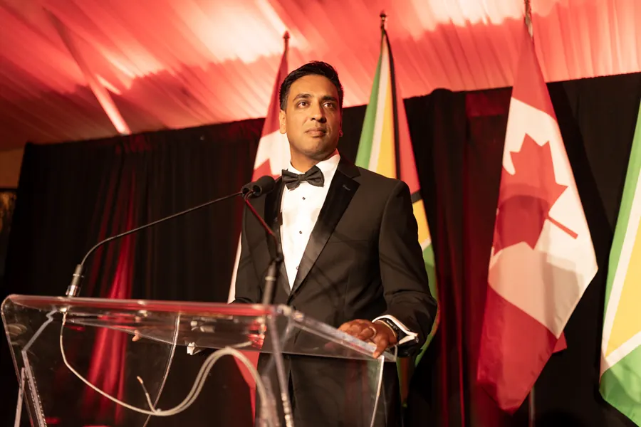 A speaker at the gala podium